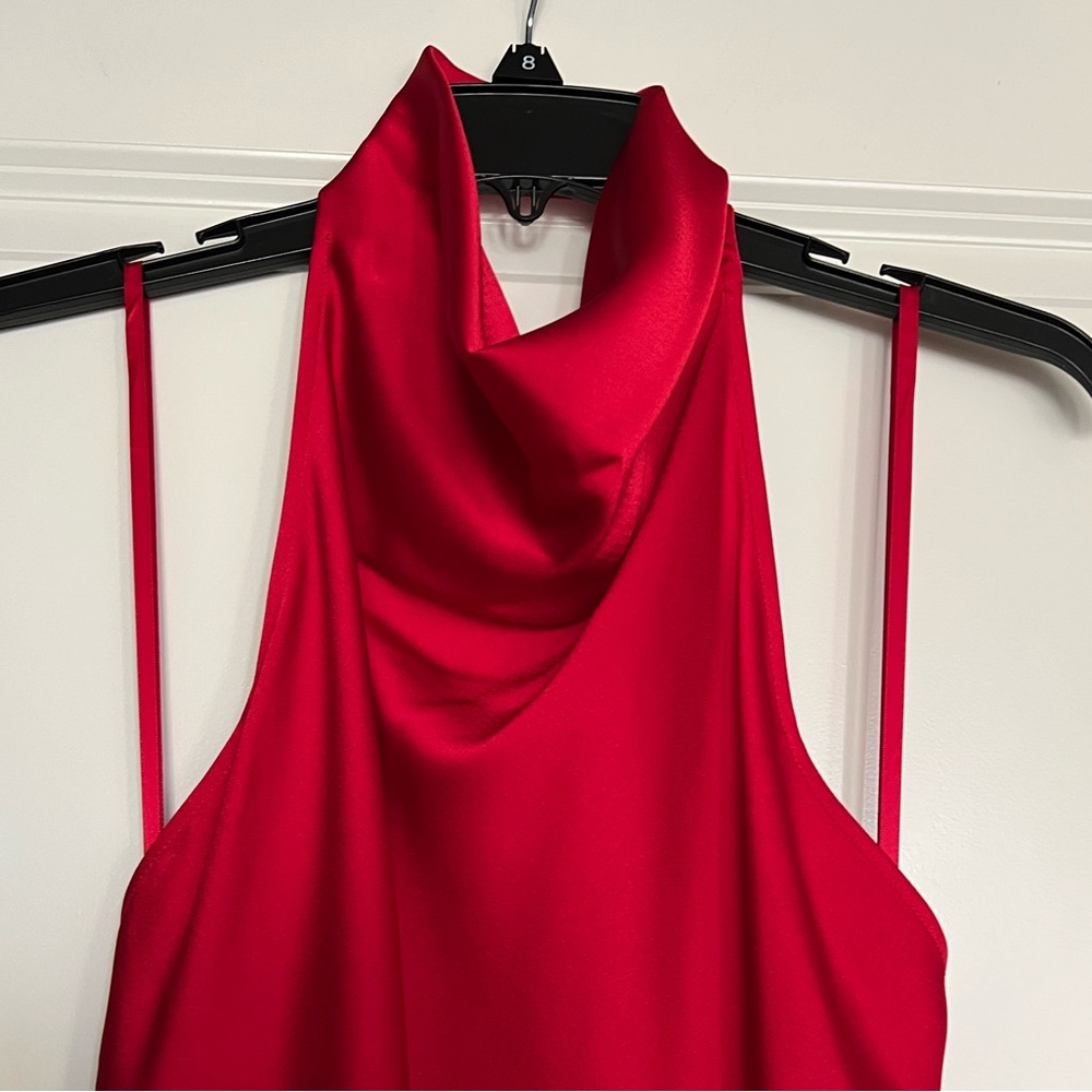 NWT Gianni Bini Peyton Ruched Satin Open Back Detail Asymmetrical Hem Dress - Picture 4 of 7
